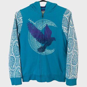 Lucky Brand Plush Lined Zip-Up Hoodie Girls Large 14/16 Blue Graphic Sweatshirt